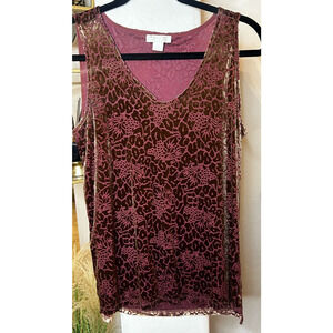 Finn & Grace sleeveless shiny velour red/gold shimmery loose tank XS 0-4